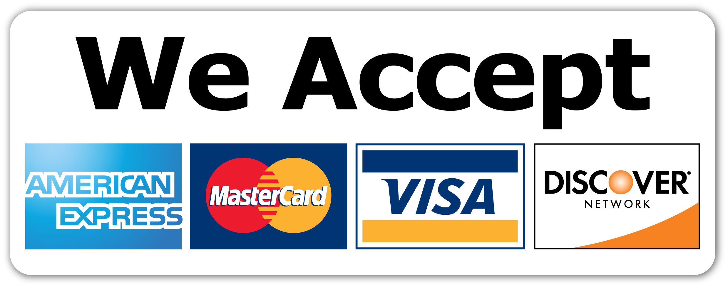 We Accept All Major Credit Cards